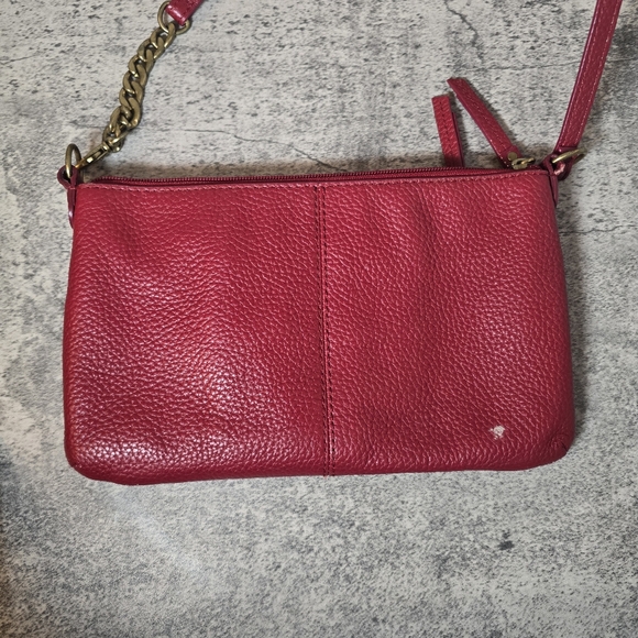 Fossil Red Leather Crossbody Bag With Front Pocket Zip Top Read - Picture 6 of 11